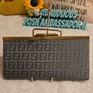 Source Unknown Charcoal Clutch with Brass Detailing